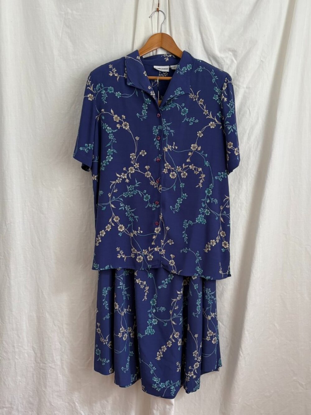 Vintage 90s Alfred Dunner Blue Floral 2 Pc Skirt Set Size 16 Feminine Church
